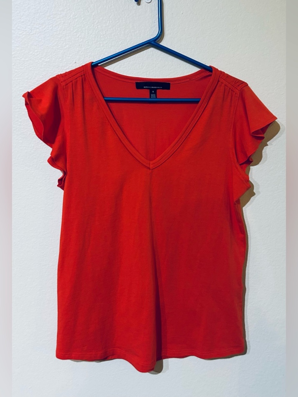 White House Black Market Red V-Neck Flutter Sleeve Tee